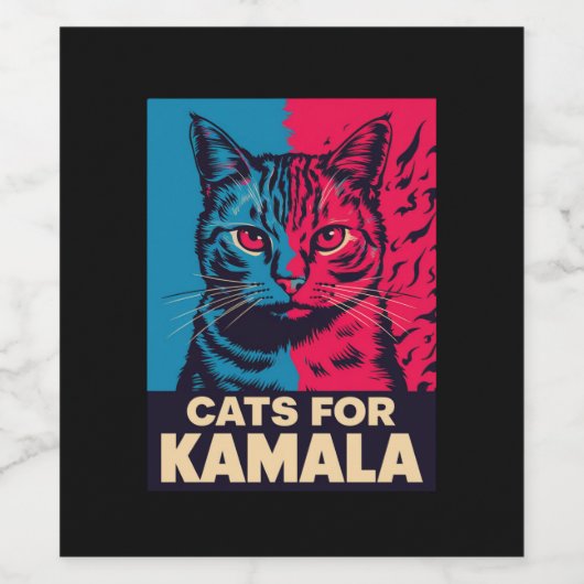 Kinderloze kattendame stemt Kamala Harris 2024 Wijn Etiket (Enkel label)