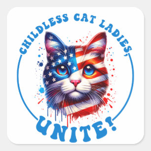 Kinderloze kattendames verenigen Kamala Harris Vierkante Sticker