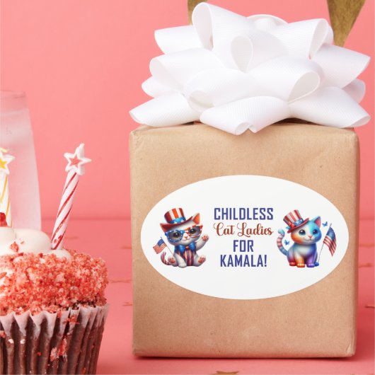 KINDERLOZE KATTENDAMES VOOR KAMALA OVALE STICKER (Feest)