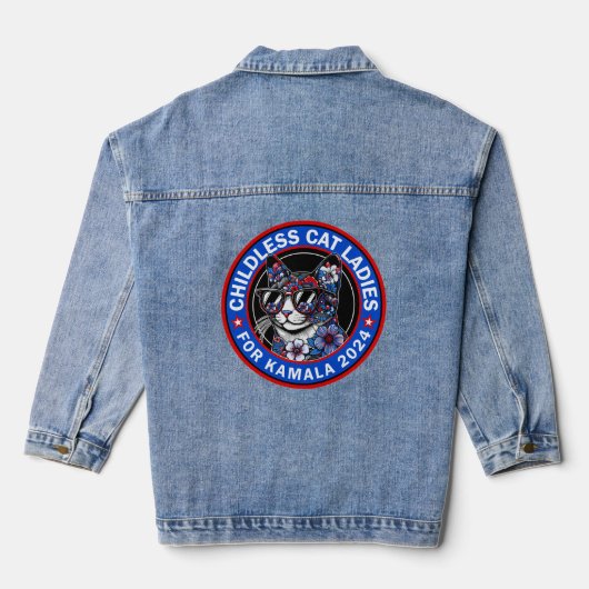 Kinderloze Kattenvrouwen Stem Kamala US 2024 Dems Denim Jacket (Achterkant)