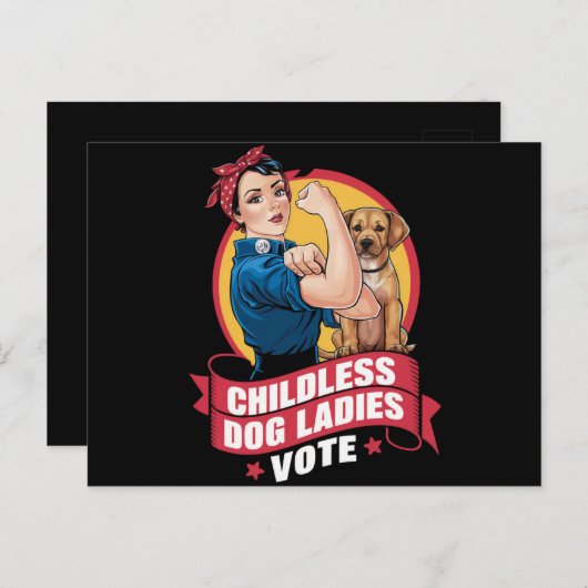 Kinderloze kattenvrouwen stemmen hond The Riveter- Briefkaart (Voorkant / Achterkant)