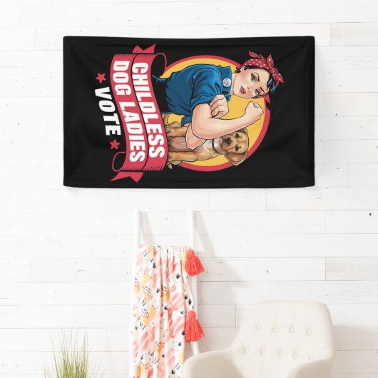 Kinderloze kattenvrouwen stemmen hond The Riveter- Spandoek (Insitu)