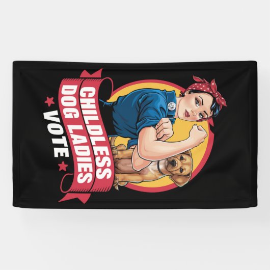 Kinderloze kattenvrouwen stemmen hond The Riveter- Spandoek (Horizontaal)
