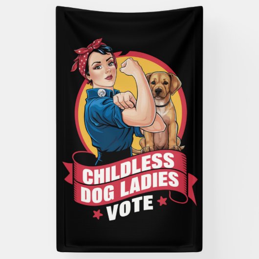 Kinderloze kattenvrouwen stemmen hond The Riveter- Spandoek (Verticaal)
