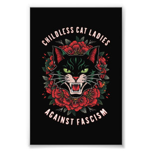 Kinderloze kattenvrouwen tegen fascisme foto afdruk