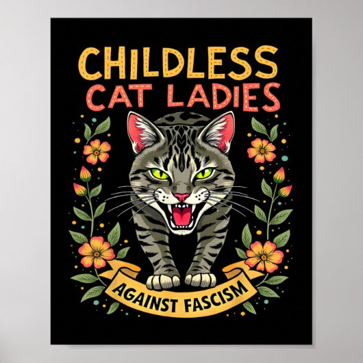 Kinderloze kattenvrouwen tegen fascisme poster (Voorkant)