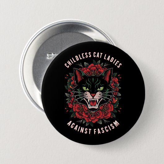 Kinderloze kattenvrouwen tegen fascisme ronde button 7,6 cm (Voorkant /achterkant)