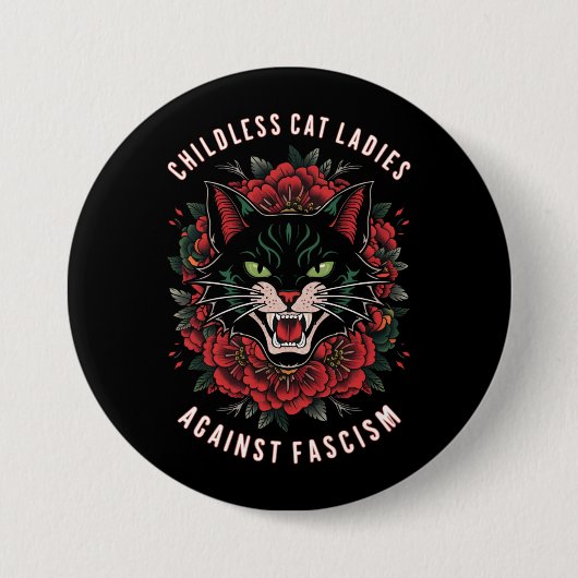 Kinderloze kattenvrouwen tegen fascisme ronde button 7,6 cm (Voorkant)