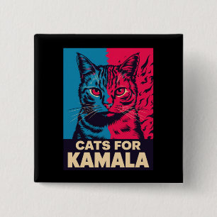 Kinderloze Katvrouw Stemt Kamala Harris 2024 Vierkante Button 5,1 Cm