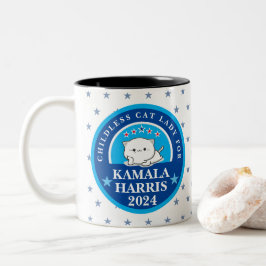 Kinderloze Katvrouw voor Kamala Harris Tweekleurige Koffiemok