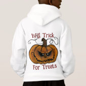 Kindermaat hoodie, Halloween. Will Trick for Treat (Achterkant)