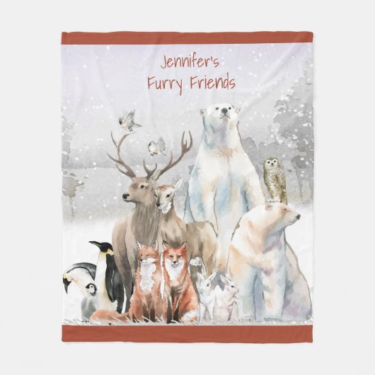 Kindermandje, dieren, winter fleece deken (Voorkant)