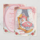  kindermeisje met Wieg Roze Baby shower Kaart (Voorkant / Achterkant)