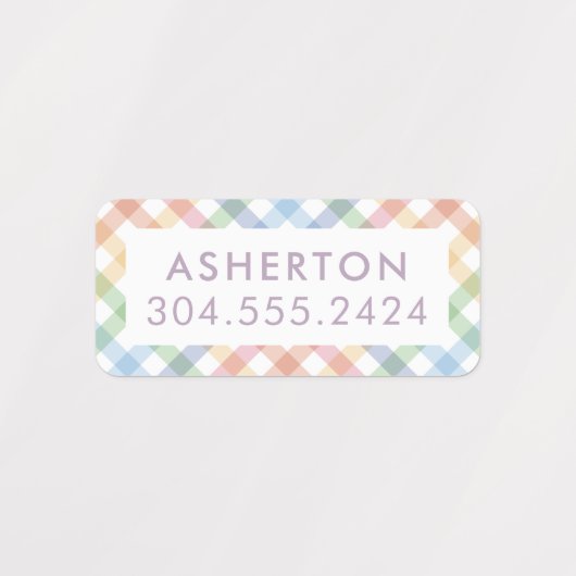 Kindernaam label met schattige regenboog plaid (Design 1)