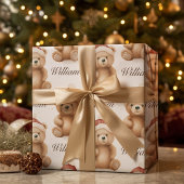 Kindernaam Teddy Bear Kerstmis Inpakpapier Vel