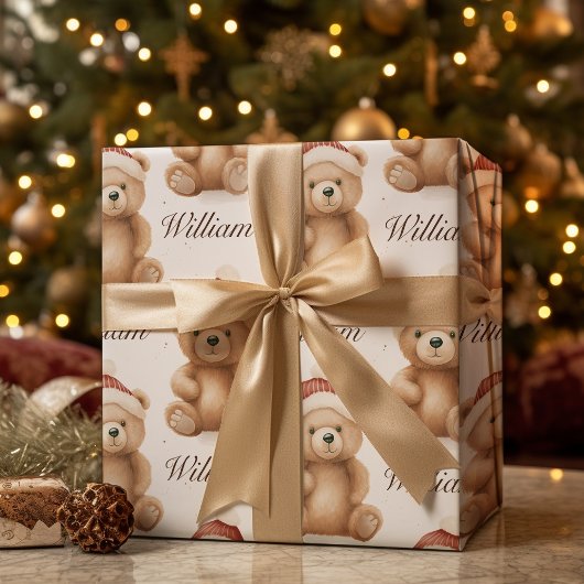 Kindernaam Teddy Bear Kerstmis Inpakpapier Vel
