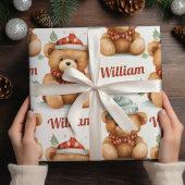 Kindernaam Teddy Bear Kerstmis Inpakpapier Vel