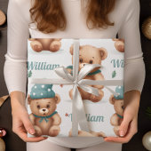Kindernaam Teddy Bear Kerstmis Inpakpapier Vel