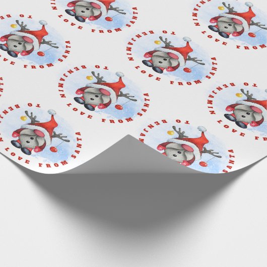 Kindernaam van kerstman-koepel cadeaupapier (Hoek)