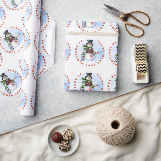 Kindernaam van Santa Snowman Candy Cane Cadeaupapier (Crafts)