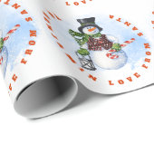Kindernaam van Santa Snowman Candy Cane Cadeaupapier (Rol Hoek)