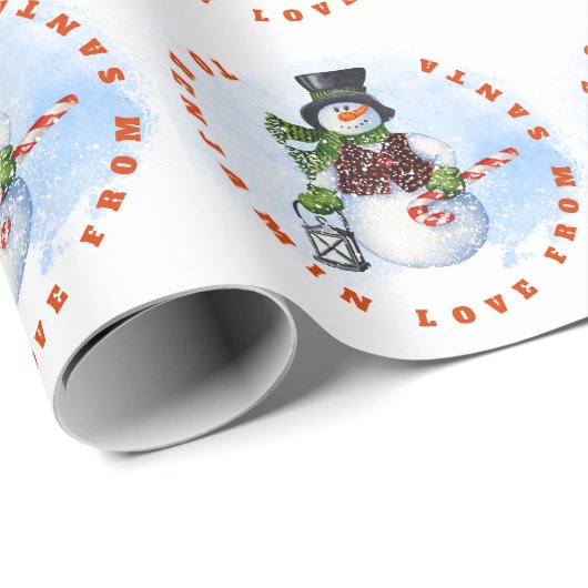 Kindernaam van Santa Snowman Candy Cane Cadeaupapier (Rol Hoek)