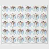 Kindernaam van Santa Snowman-kerstlampjes Cadeaupapier (Vlak)