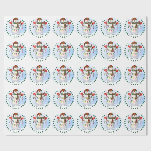 Kindernaam van Santa Snowman-kerstlampjes Cadeaupapier (Vlak)