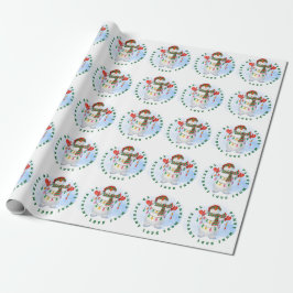 Kindernaam van Santa Snowman-kerstlampjes Cadeaupapier