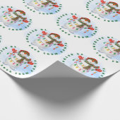 Kindernaam van Santa Snowman-kerstlampjes Cadeaupapier (Hoek)