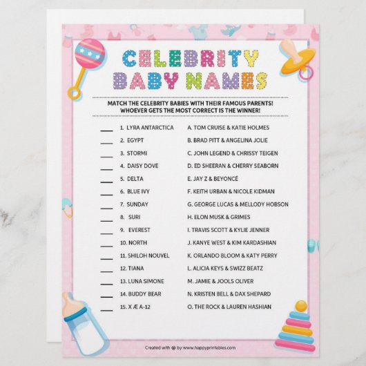 Kindernamen [Baby Basics Pink] Briefhoofd (Voorkant / Achterkant)