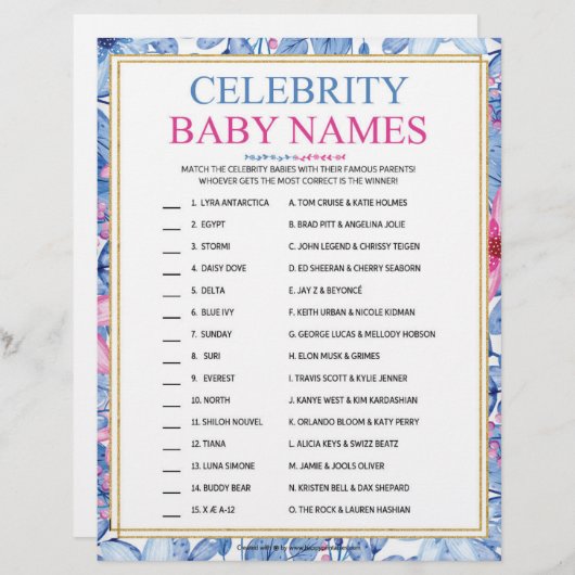 Kindernamen [Florale Waterverven] Briefhoofd (Voorkant / Achterkant)