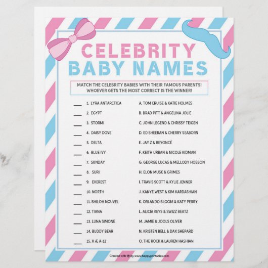 Kindernamen [Geslachtsverrassend] Briefhoofd (Voorkant / Achterkant)