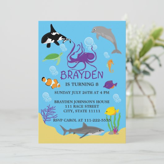 Kinderoceaan met als titel Birthday Invitation Kaart (Staand voorkant)