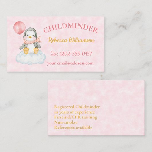 Kinderoppas Schattigee Pinguïn Visitekaartje (Voorkant / Achterkant)