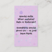 Kinderopvang. Babyzittend. Babysitter. Aangepaste  Visitekaartje (Achterkant)