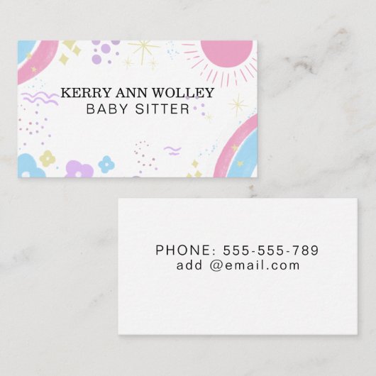 Kinderopvang Nanny Babysitter Kleurrijke Funky Coo Visitekaartje (Voorkant / Achterkant)