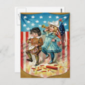 Kinderparade Amerikaanse vlag  op 4 juli Briefkaart (Voorkant / Achterkant)