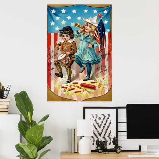 Kinderparade Amerikaanse vlag op 4 juli Poster (Thuiskantoor)