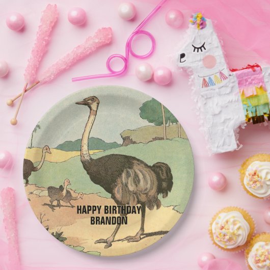 Kinderpartij Ostrich Family Children Papieren Bordje (Feest)