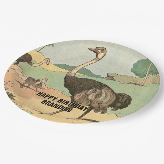 Kinderpartij Ostrich Family Children Papieren Bordje (Gekanteld)