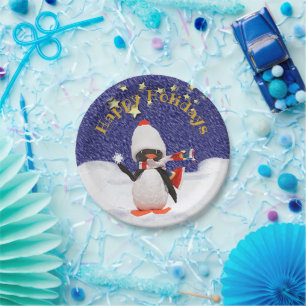 Kinderpartij Prettige feestdagen Winter Penguin Papieren Bordje