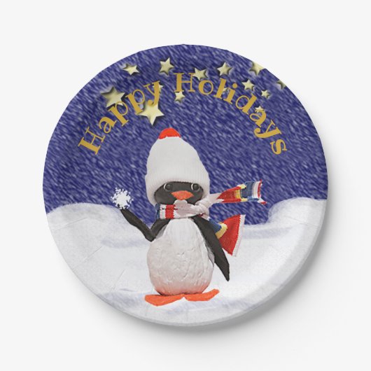 Kinderpartij Prettige feestdagen Winter Penguin Papieren Bordje (Voorkant)
