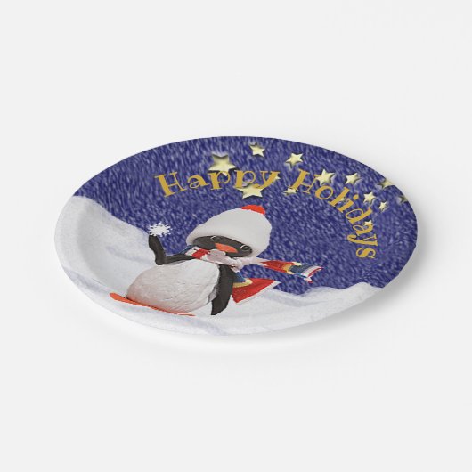Kinderpartij Prettige feestdagen Winter Penguin Papieren Bordje (Gekanteld)