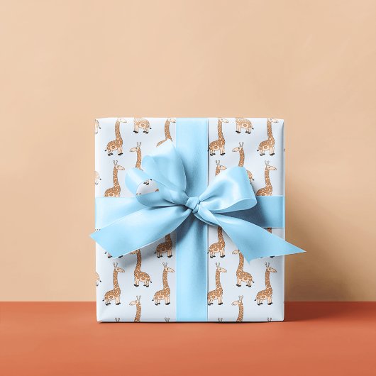 Kinderpatroon Giraffe | Licht blauw Cadeaupapier