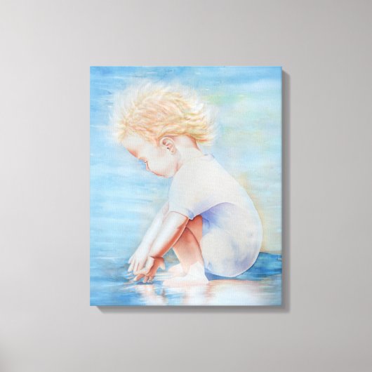 Kinderpeuter op de waterscène op het strand canvas afdruk (Voorkant)