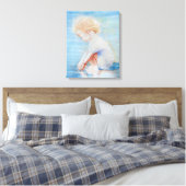 Kinderpeuter op de waterscène op het strand canvas afdruk (Insitu (Slaapkamer))