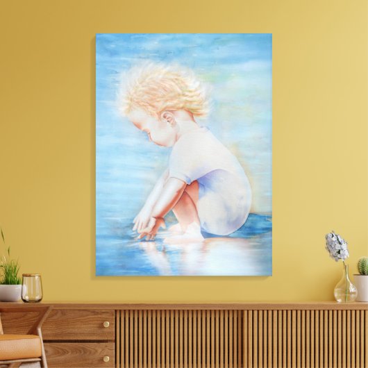 Kinderpeuter op de waterscène op het strand canvas afdruk (Insitu (Woonkamer))