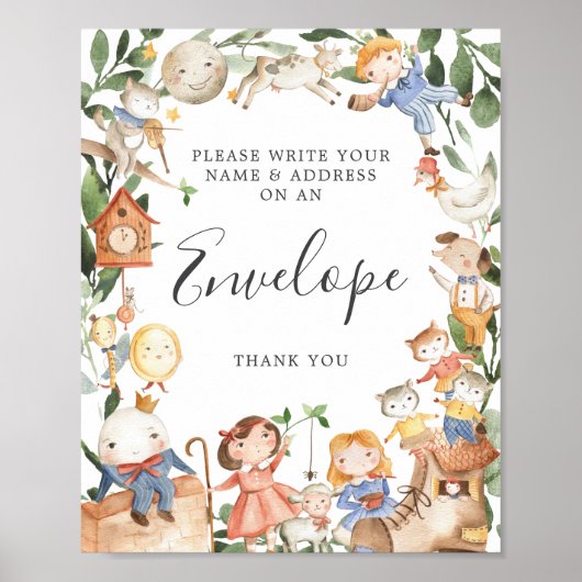 Kinderrijmpjes Baby Shower Adres Envelop Bord Poster (Voorkant)