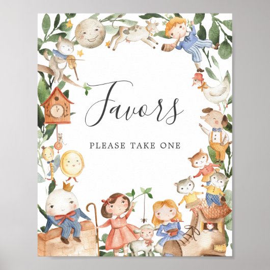 Kinderrijmpjes Baby Shower Favoren Bord Poster (Voorkant)